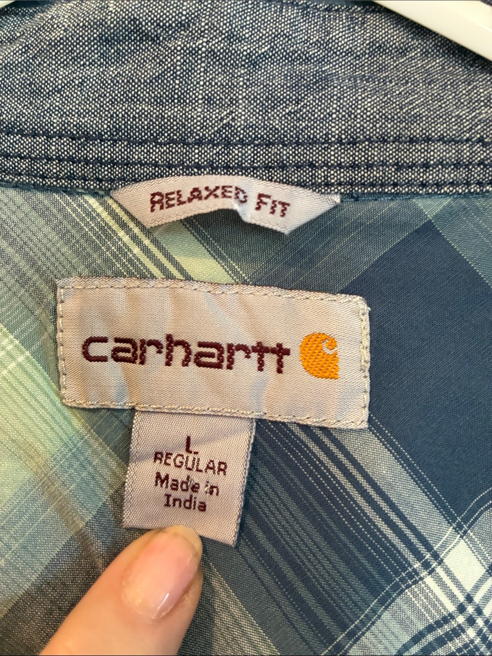 Carhartt Size Large Blue & Green Plaid Button-Down Work Shirt - Picture 4 of 9